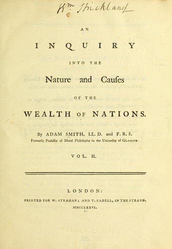 An inquiry into the nature and causes of the wealth of nations cover